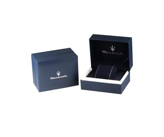 Maserati watch packaging with brand logo and presentation box