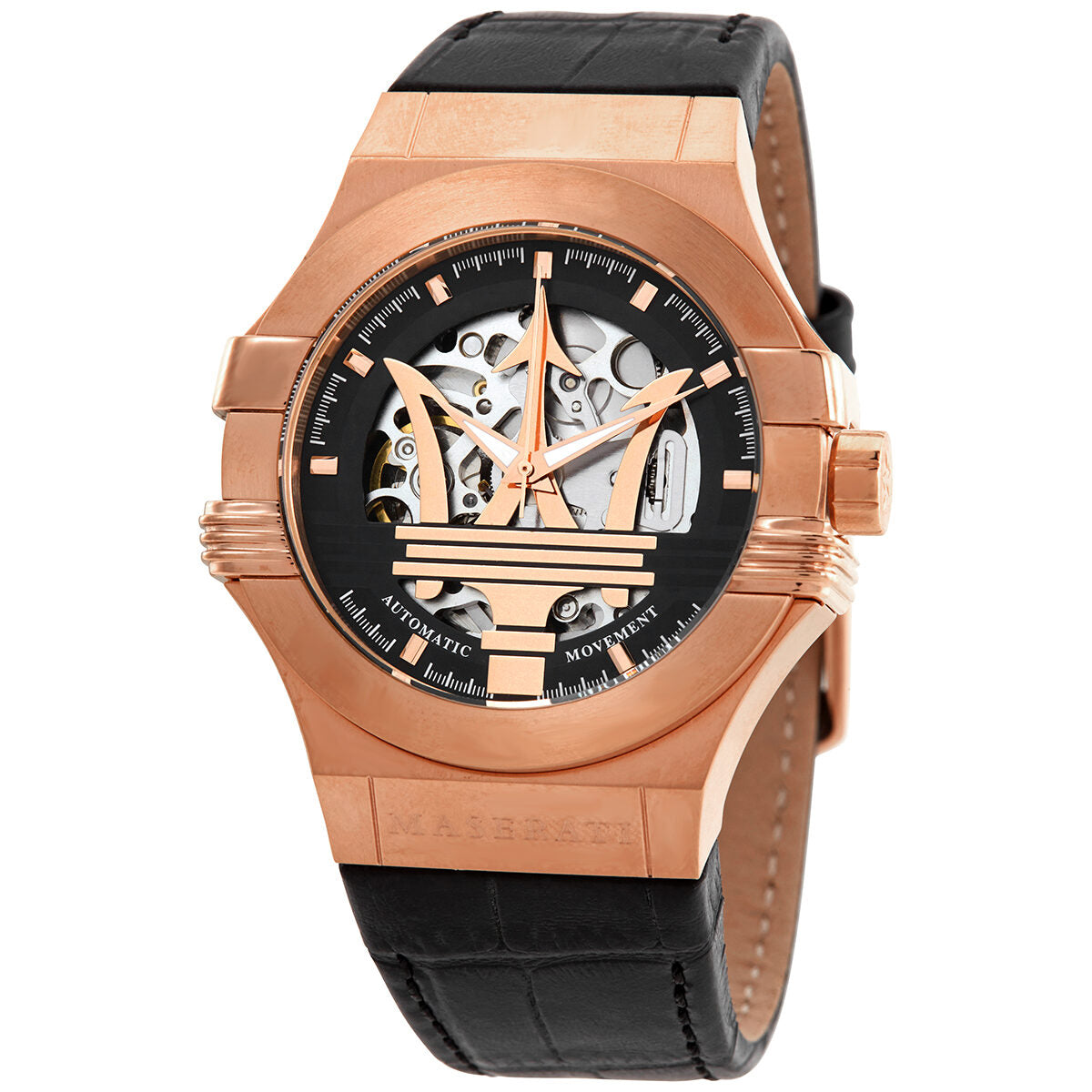Maserati Potenza automatic watch with rose gold case and black skeleton dial