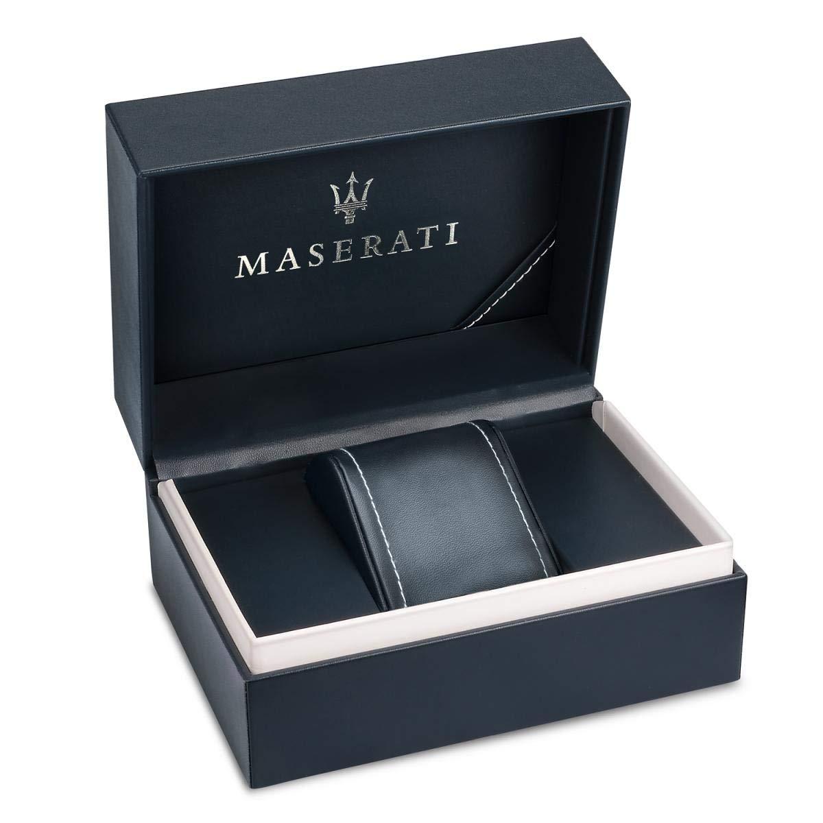Maserati watch presented in official black and white gift box with branded packaging