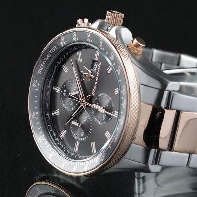 Maserati Sfida Chronograph Black Dial Two Tone Rose Gold and Silver Stainless Steel Menβs Watch R8873640014