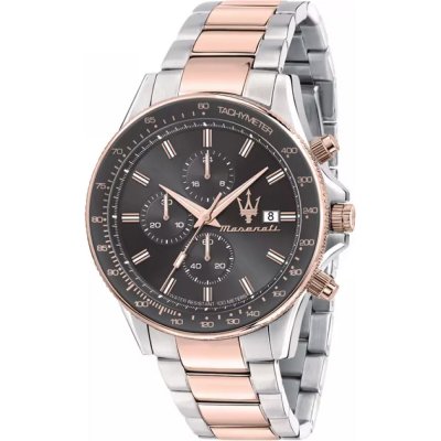 Maserati Sfida Chronograph Black Dial Two Tone Rose Gold and Silver Stainless Steel Menβs Watch R8873640014