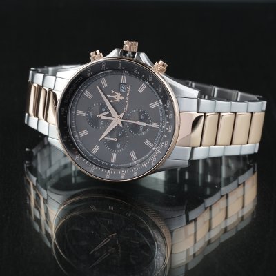 Maserati Sfida Chronograph Black Dial Two Tone Rose Gold and Silver Stainless Steel Menβs Watch R8873640014