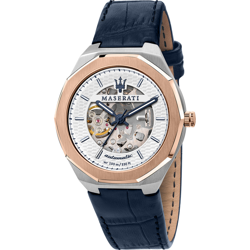 Maserati Stile Automatic Blue Leather Strap Men's Watch R8821142001 - The Watches Men & CO