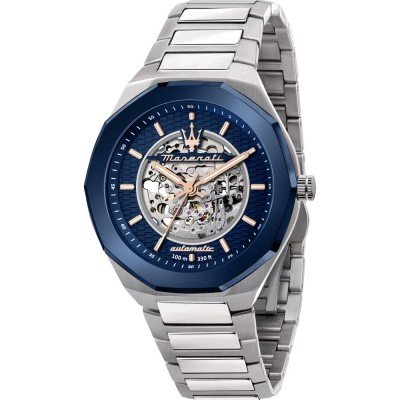 Maserati Stile Skeleton Automatic Silver Dial Two Tone Rose Gold and Silver Stainless Steel Menβs Watch R8823142004
