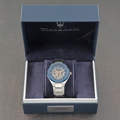 Maserati Stile Skeleton Automatic Silver Dial Two Tone Rose Gold and Silver Stainless Steel Menβs Watch R8823142004