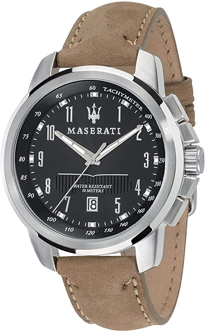 Maserati Successo Black Dial Beige Leather Menβs Watch R8851121004 - Watch