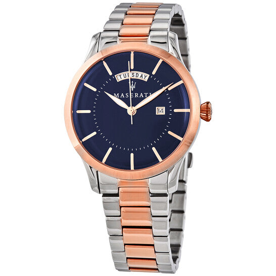 Maserati Tradizione blue dial men's watch with two-tone steel and rose gold bracelet