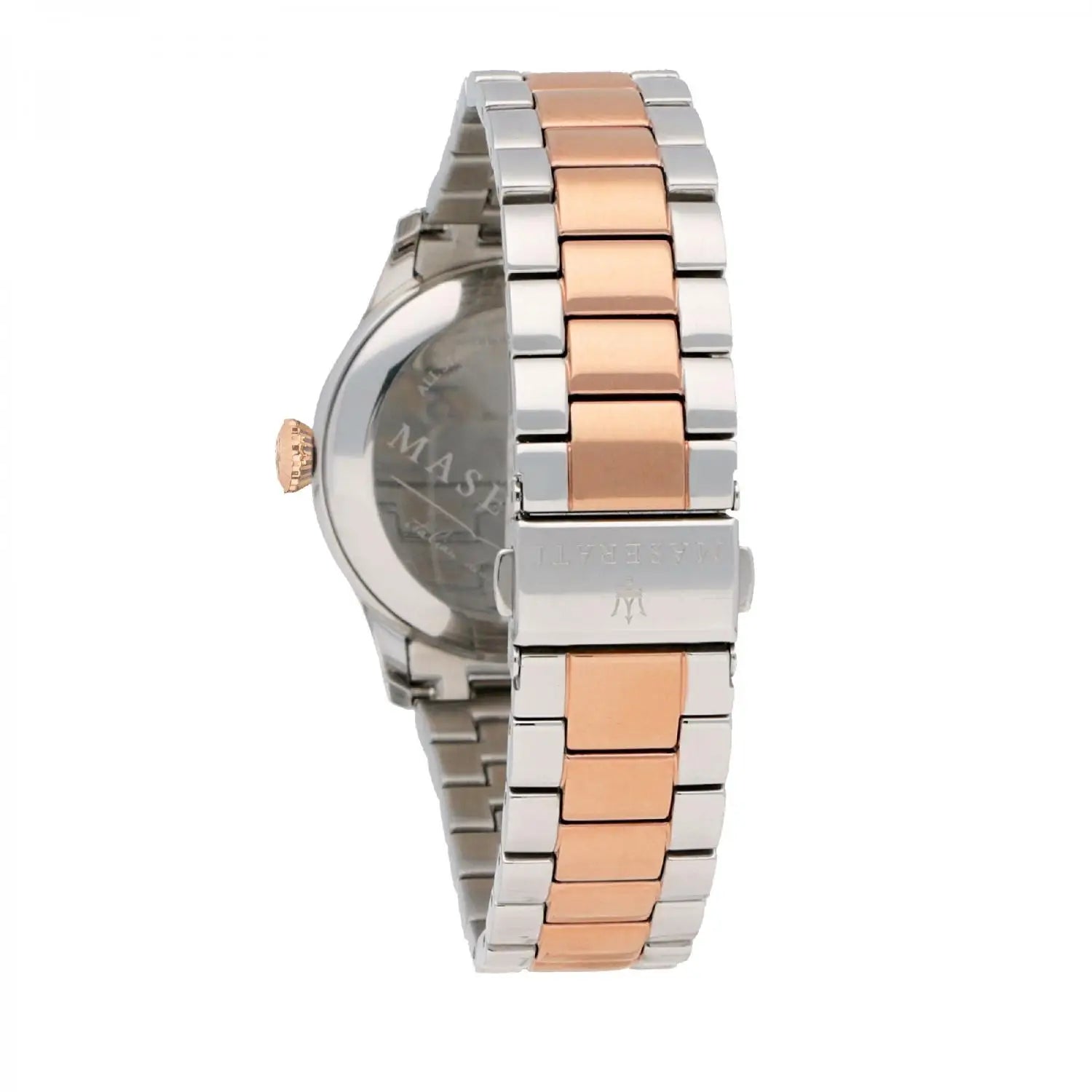 Maserati Tradizione watch side view displaying case back and bracelet