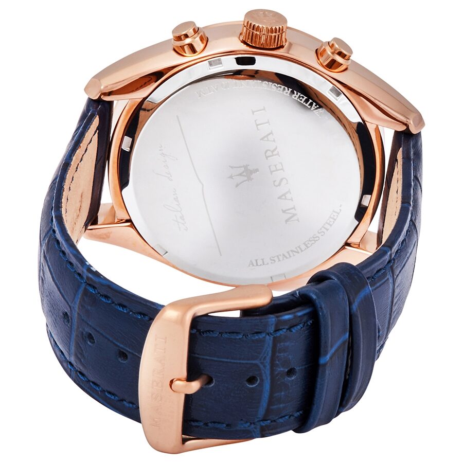 Maserati Traguardo caseback showing stainless steel with engraved text