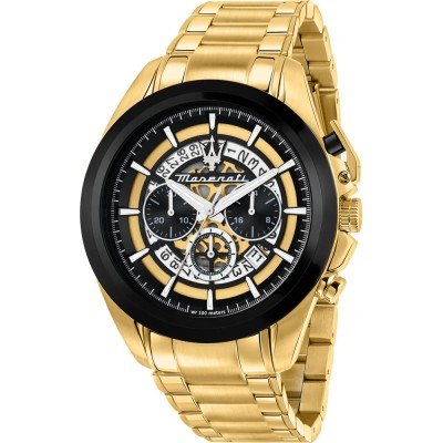 Maserati Traguardo Chronograph Black and Gold Skeleton Dial Gold Stainless Steel Men's Watch R8873612058