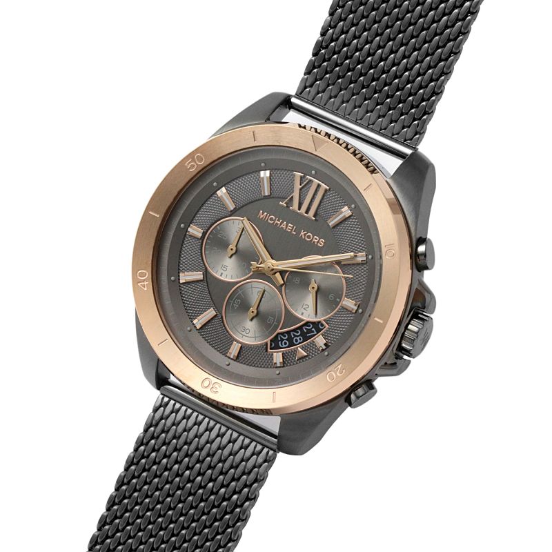 Michael Kors Brecken MK8868 watch displayed flat showing dial and mesh strap