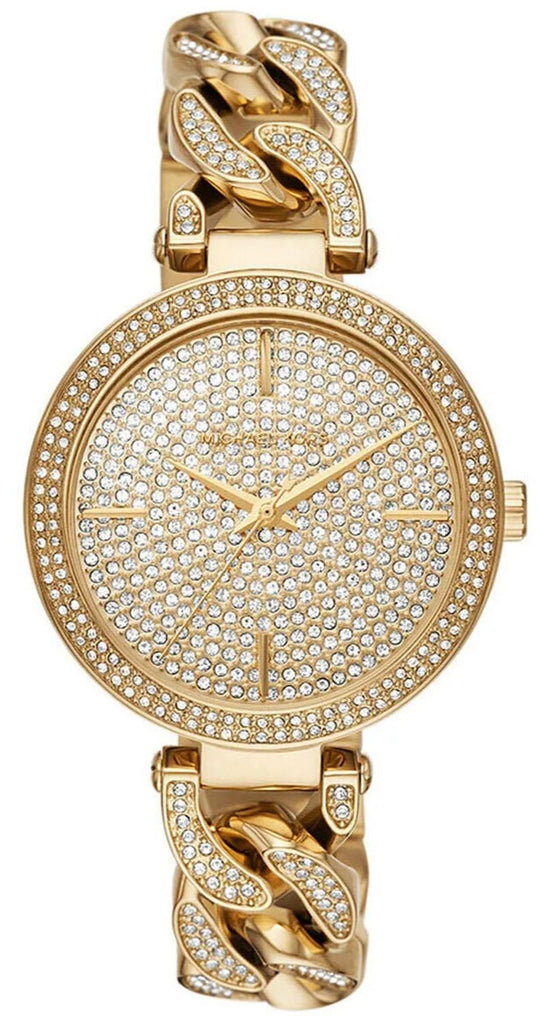 Michael Kors Catelyn MK4674 gold-tone women's watch with full crystal-glitz dial and chain-link strap