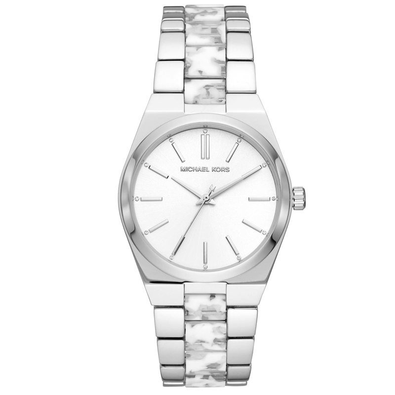 Michael Kors Channing MK6649 women's watch with white dial and silver mixed metal bracelet