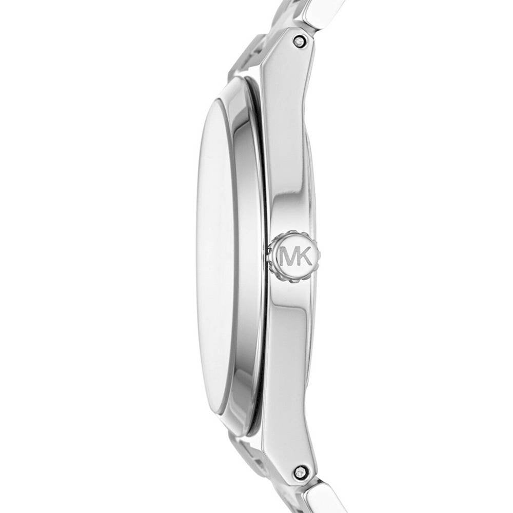 Michael Kors Channing MK6649 side profile showing silver case and resin bracelet