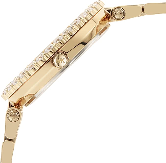 Side view of Michael Kors Darci watch showing case profile and crystal bezel detail