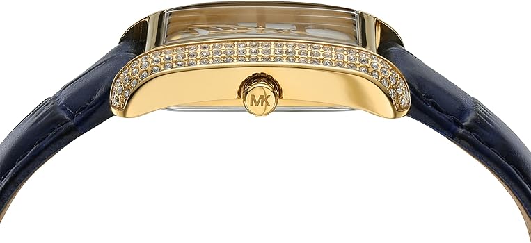 Michael Kors Emery watch side profile with gold-tone case and crown detail