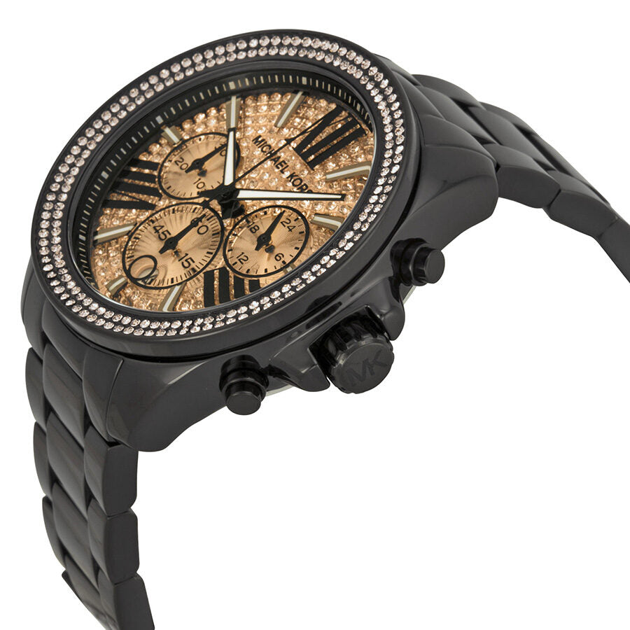 Michael Kors Everest Chronograph Rose Dial Black Ion-plated Ladies Watch MK5879