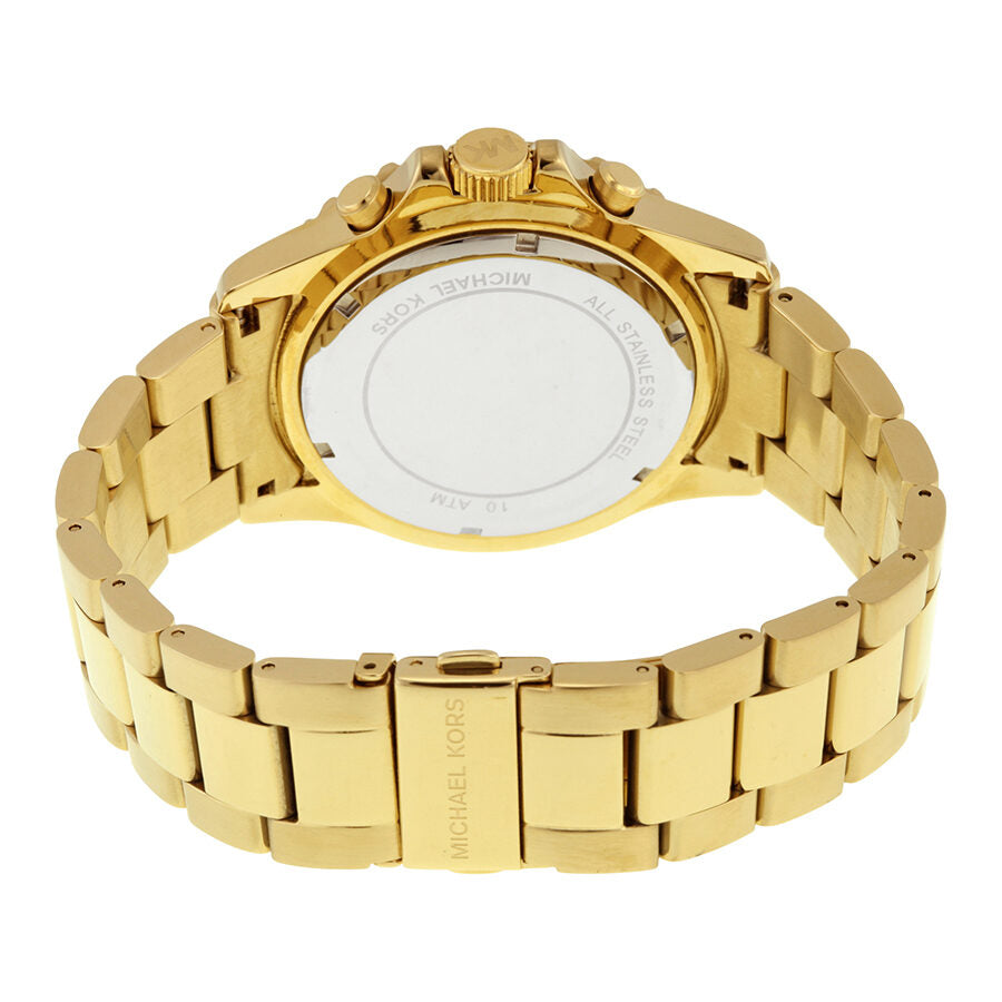 Case back view of Michael Kors Everest MK8267 watch showing gold-tone stainless steel back plate