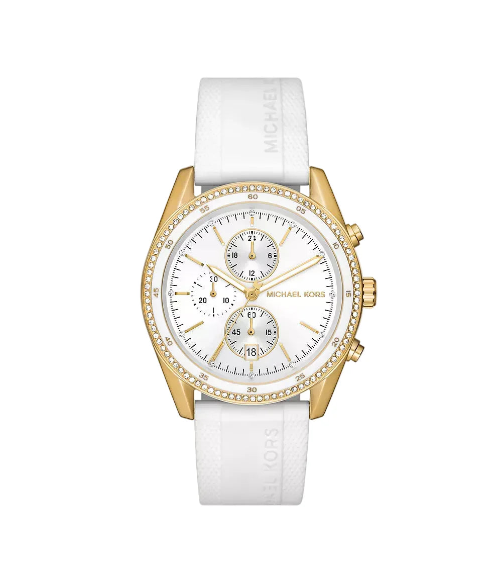 Michael Kors Oversized Hadyn Pavé Gold-Tone and Silicone Women's Watch - MK7484