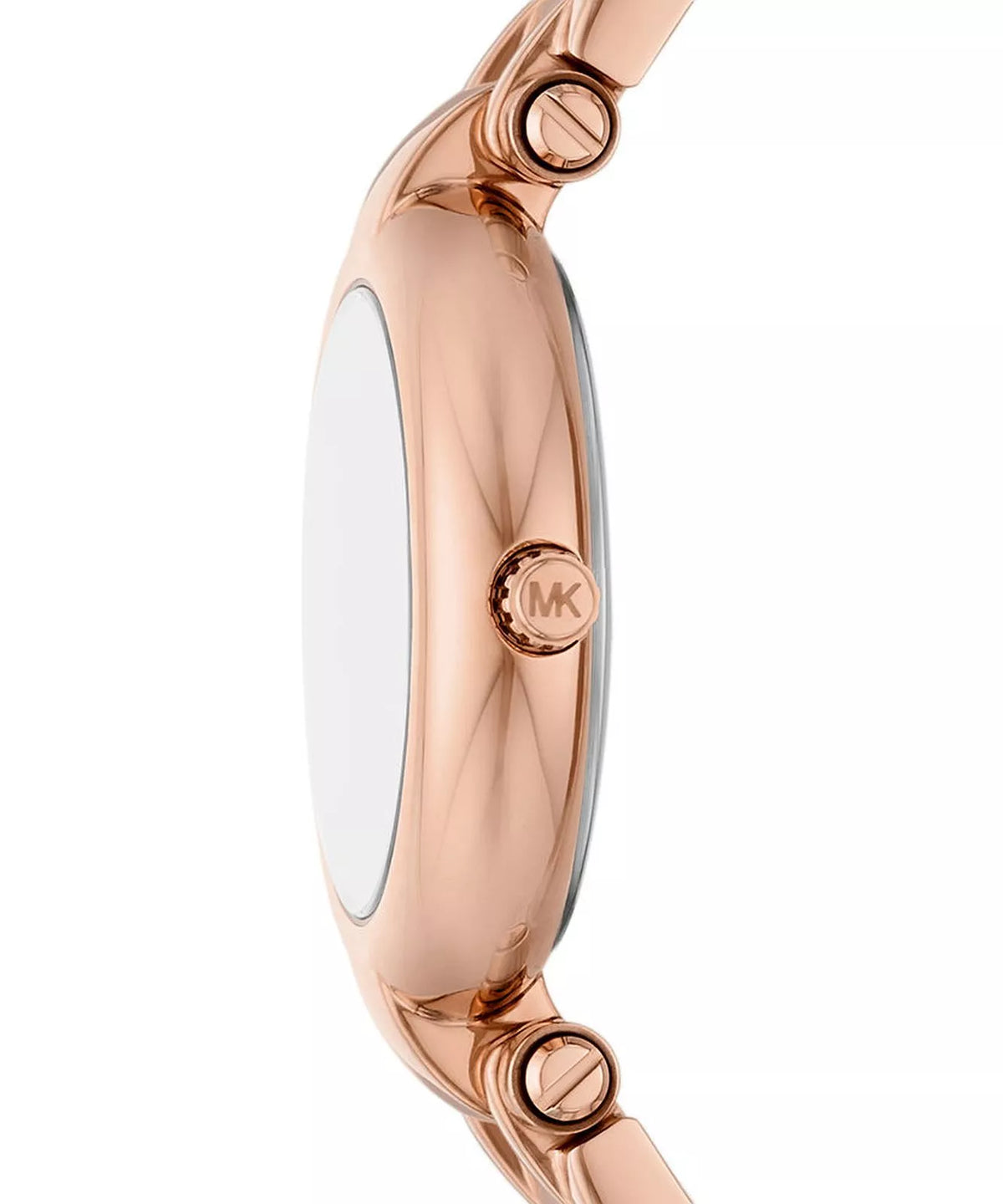 Michael Kors Laney MK4893 side profile showing rose gold case and bracelet