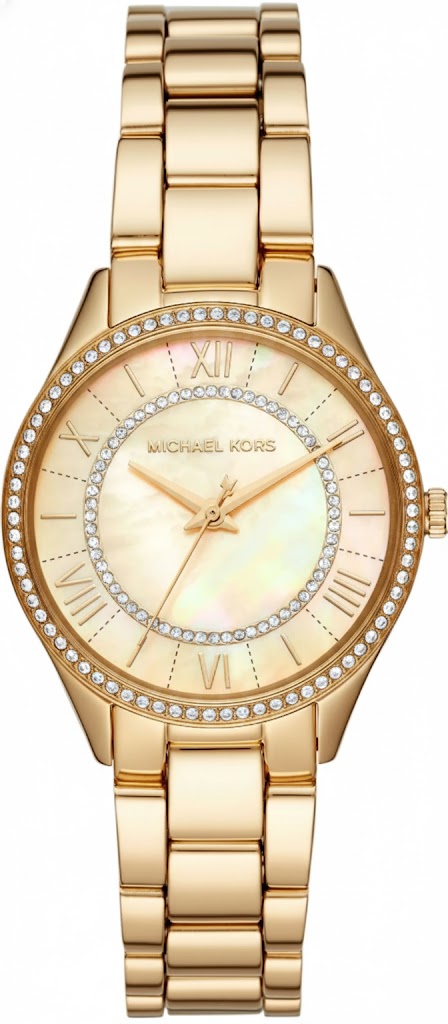 Michael Kors Lauryn Pavé gold-tone watch with crystal-studded bezel and mother-of-pearl dial