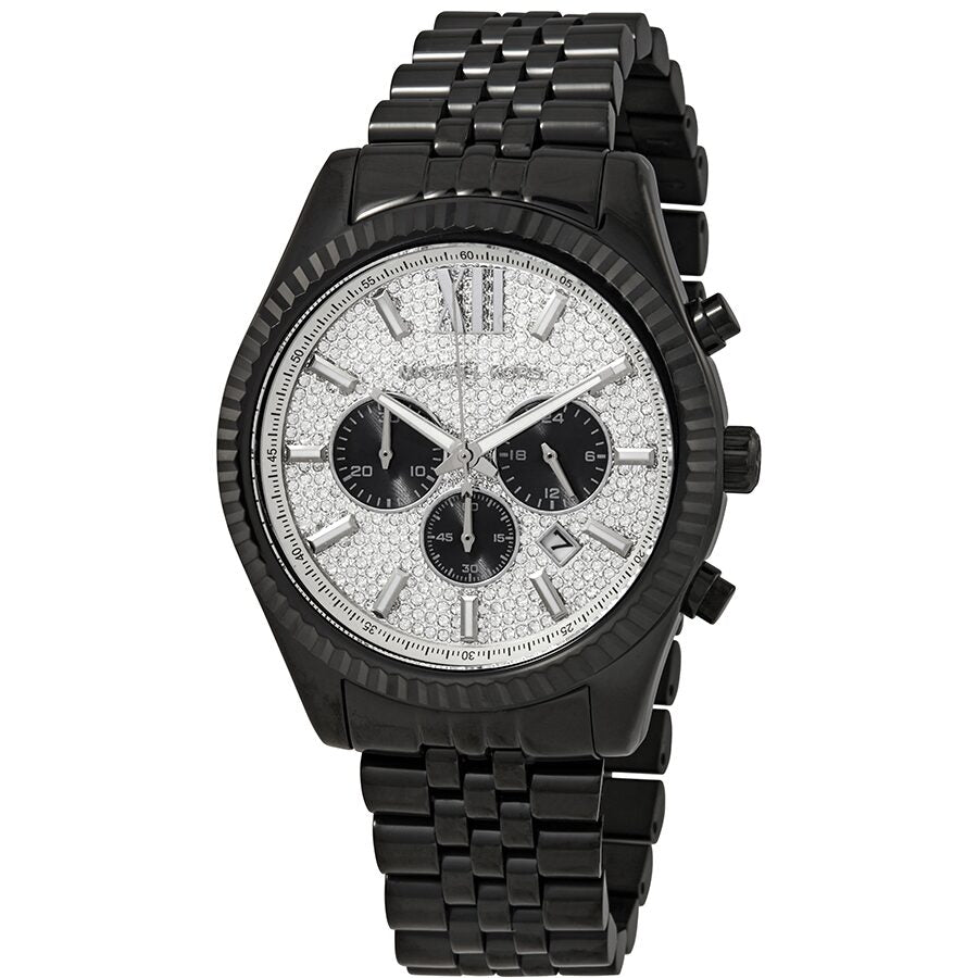 Michael Kors Lexington Chronograph Silver Crystal Pave Dial Men's Watch MK8605 - The Watches Men & CO