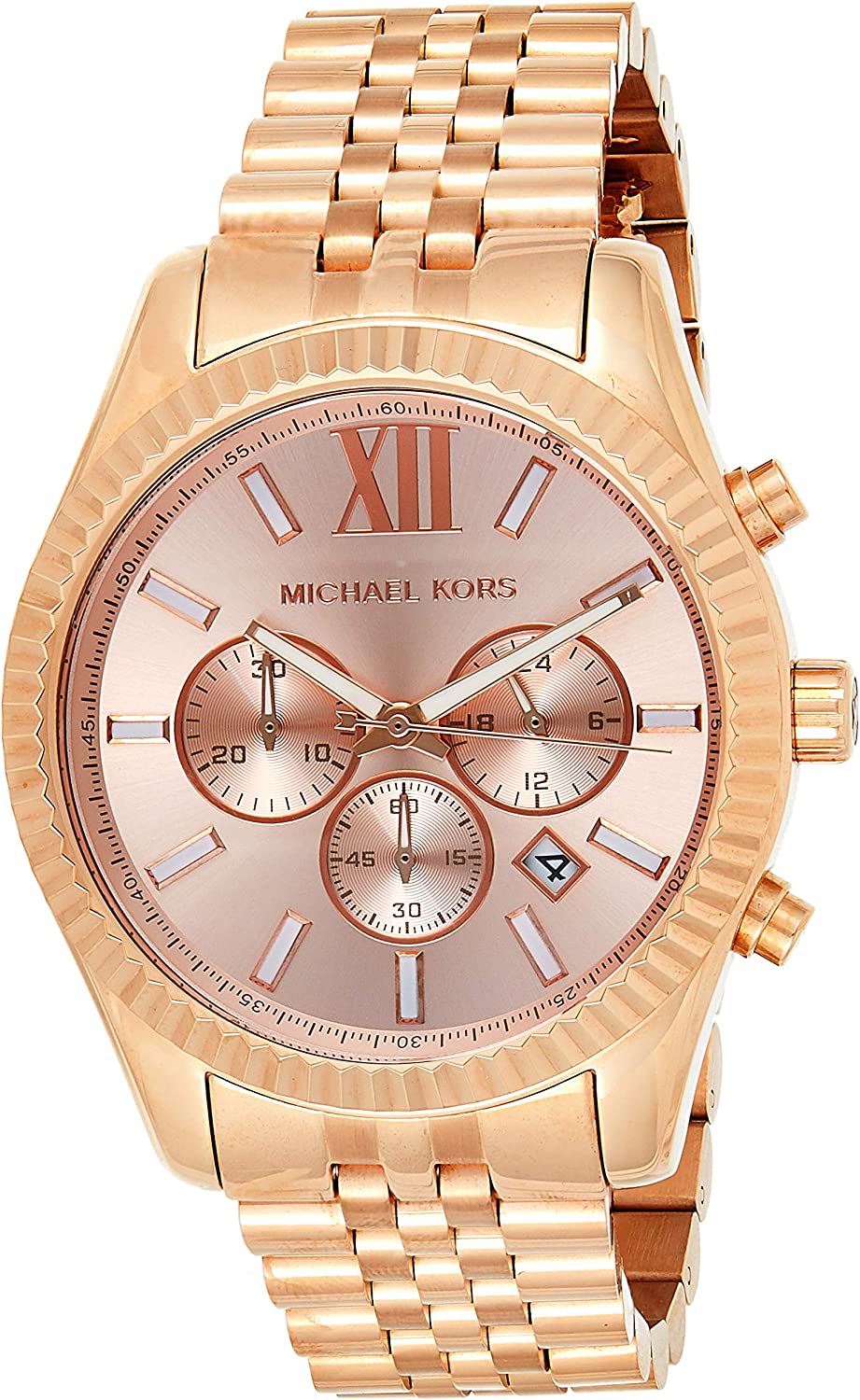 Michael Kors Lexington MK8319 rose gold chronograph watch with mother-of-pearl dial