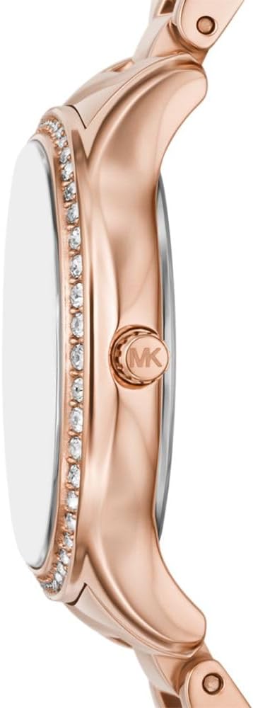 Michael Kors Mini Sage rose gold watch side view showing crystal-set bezel and case profile