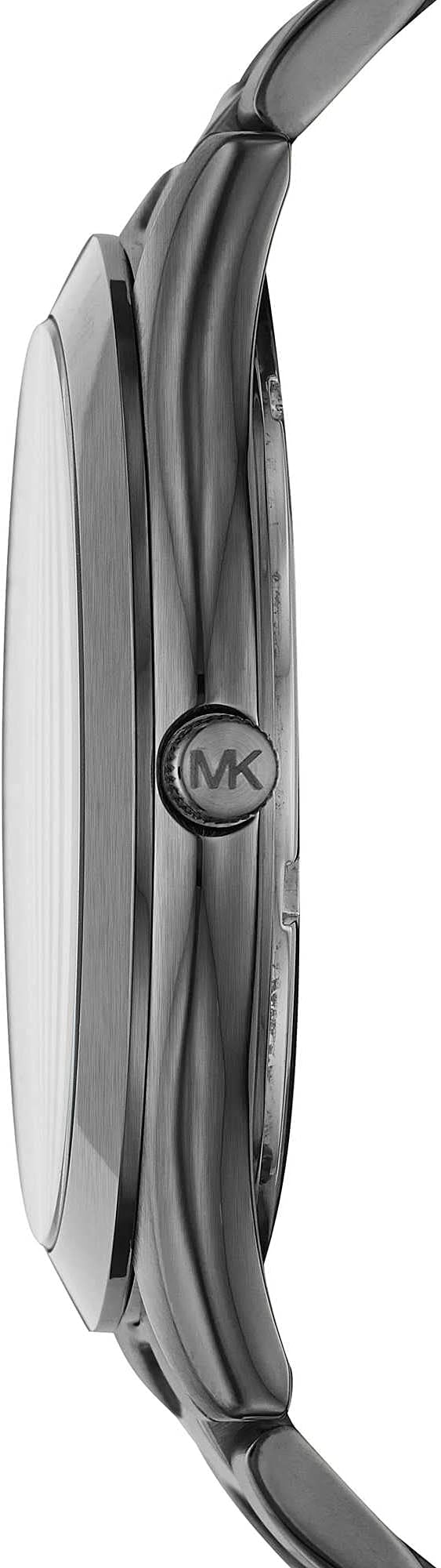 Side profile of Michael Kors MK1044SET watch showing stainless steel case and bracelet thickness