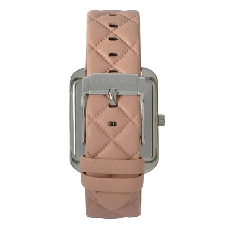 Michael Kors Drew pink quilted leather strap with stainless steel buckle clasp