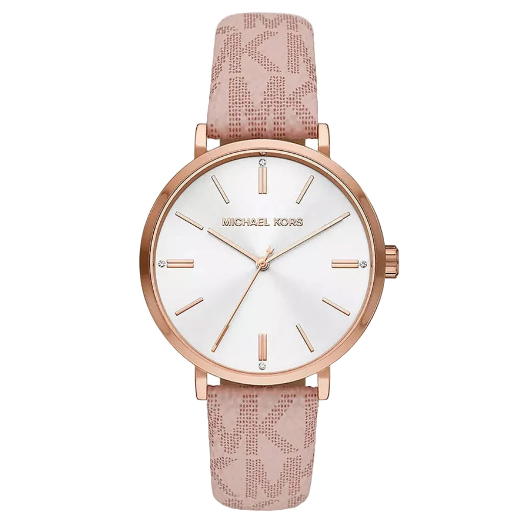 Michael Kors Addyson MK2947 women's watch with white dial and rose-gold case on pink PVC strap