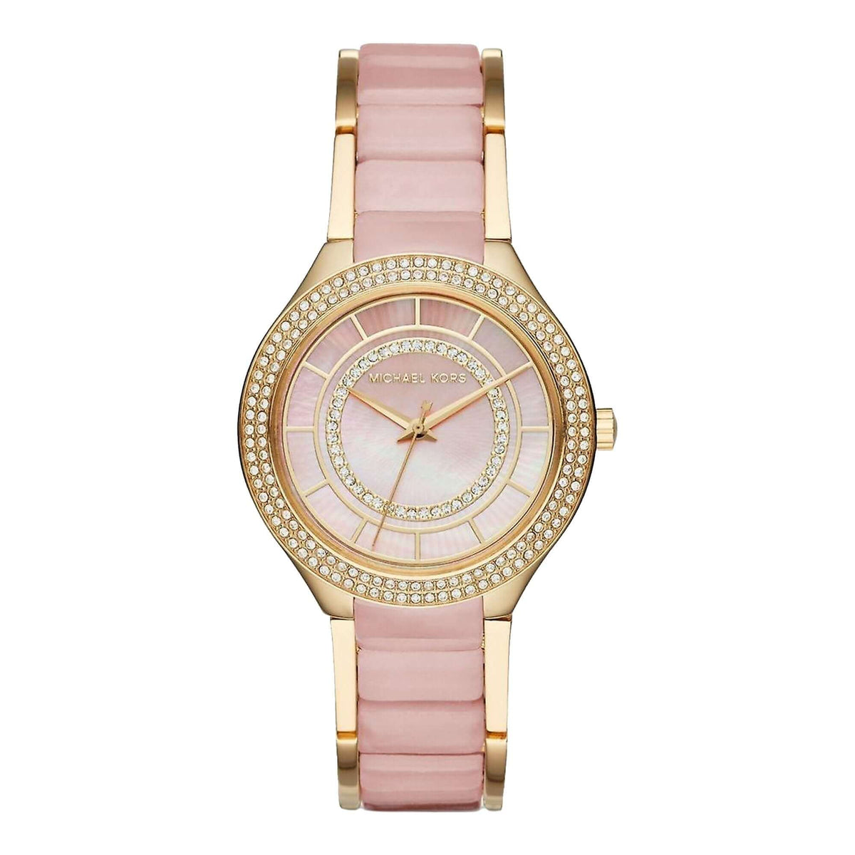 Michael Kors Kerry MK3508 women's watch with pink acetate strap and gold-tone case