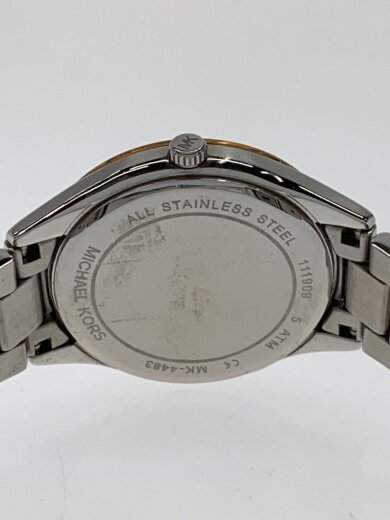 Stainless steel caseback of MK4483 showing model number and specifications