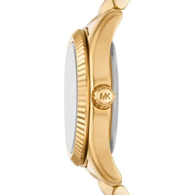 Michael Kors MK4741 Petite Lexington watch side profile with textured gold-tone bezel and MK logo