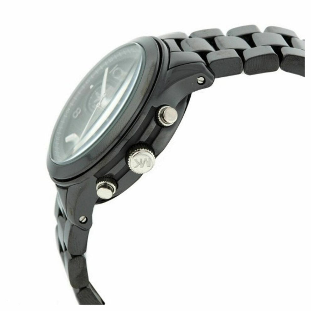 Michael Kors MK5162 angled view of ceramic bracelet and chronograph watch face