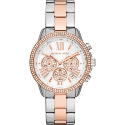 Michael Kors MK7201 Brynn two-tone chronograph watch with diamond bezel and white dial