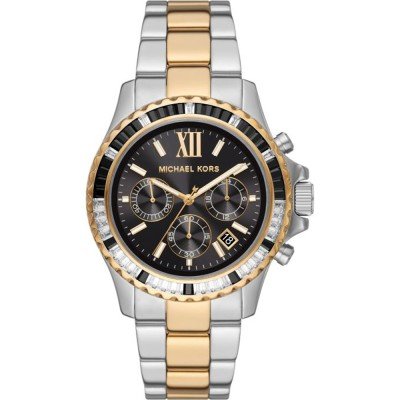 Michael Kors MK7209 Everest chronograph watch with black dial, two-tone stainless steel and gold bracelet
