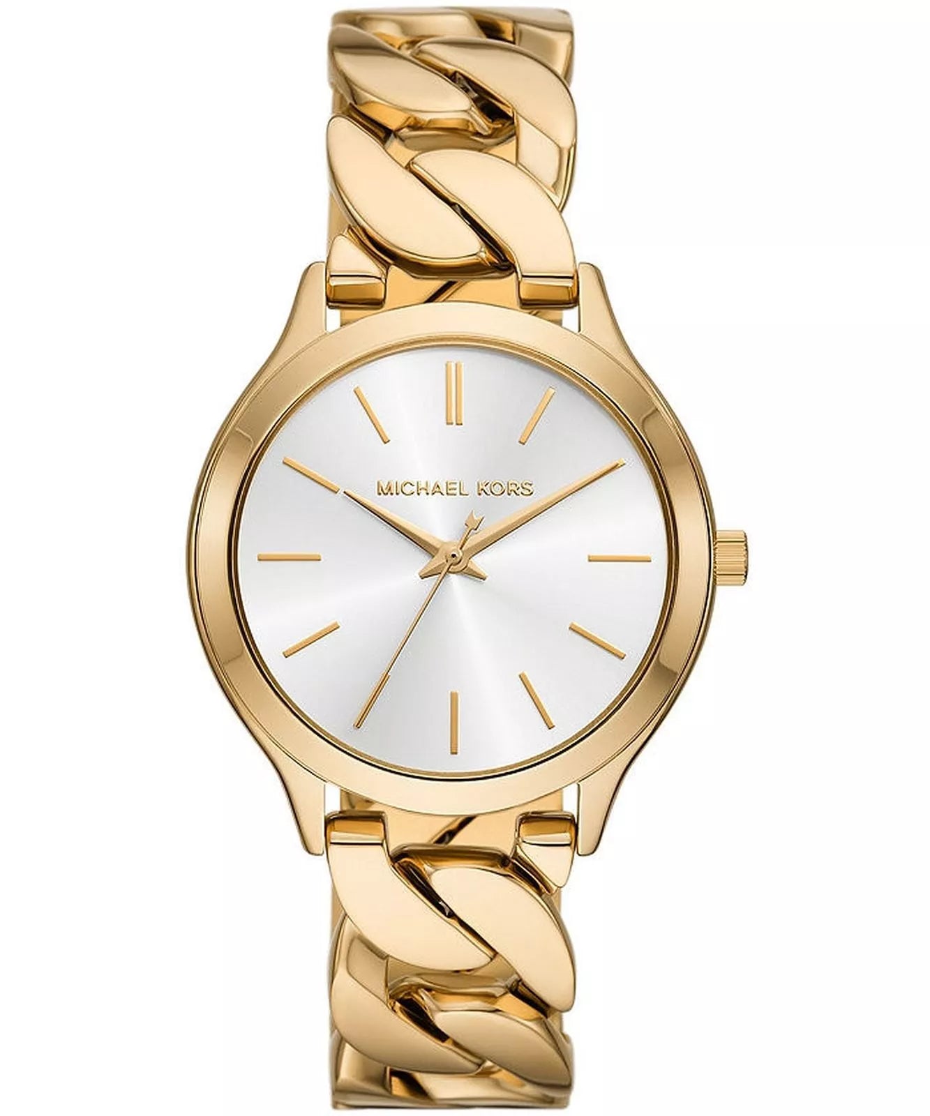 Michael Kors Slim Runway white dial watch with gold curb-link bracelet