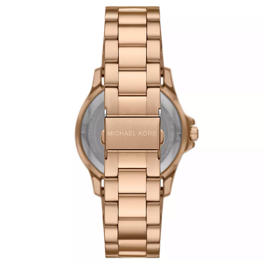 Michael Kors Everest watch caseback with rose-gold bracelet