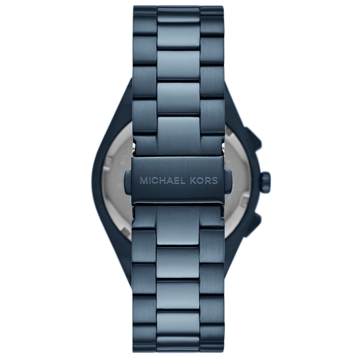 Michael Kors MK9147 Lennox watch caseback displaying blue-tone steel bracelet