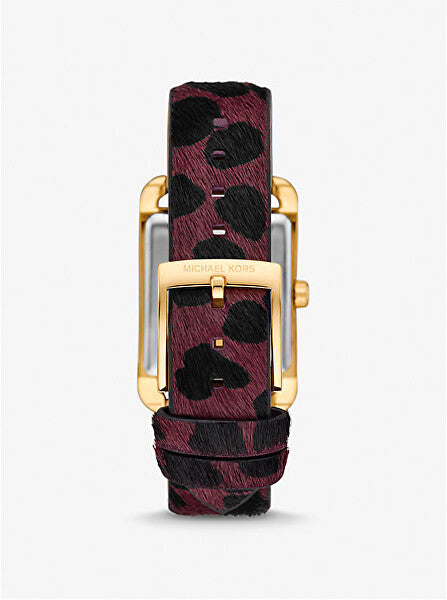 Back view of Michael Kors Monroe watch showing gold-tone case and leopard print strap