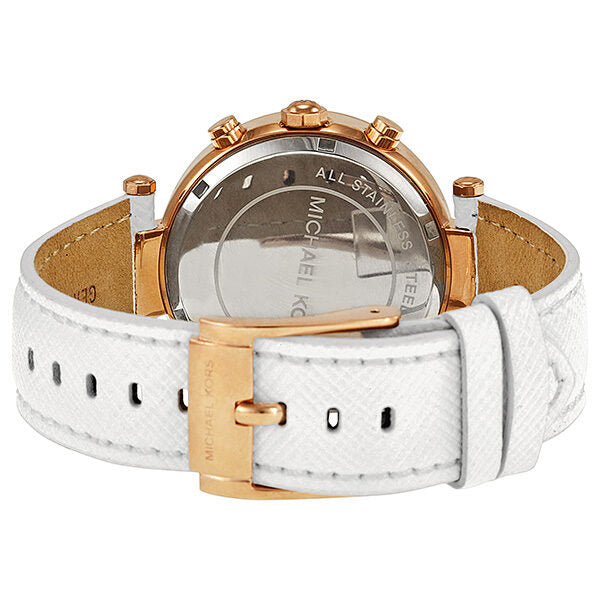Michael Kors Parker Chronograph Rose Gold-tone White Leather Ladies Watch #MK2281 - The Watches Men & CO #3