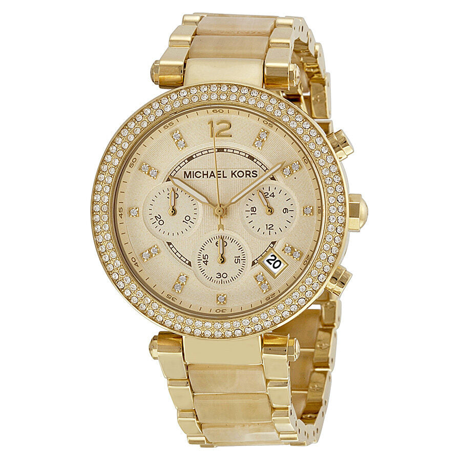 Michael Kors Parker gold-tone chronograph watch with champagne dial and crystal-accented bezel