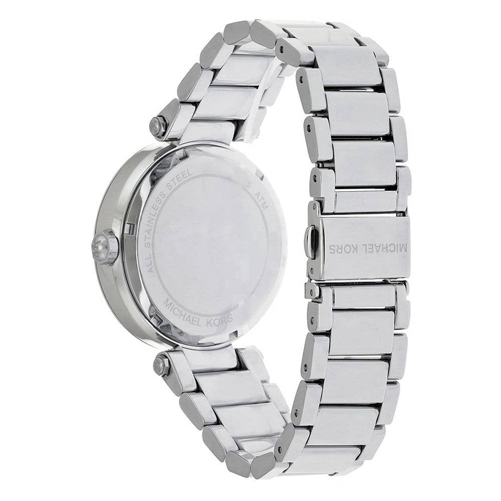 Back view of Michael Kors Parker MK5925 watch with silver-tone bracelet