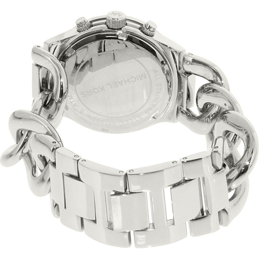 Michael Kors Runway Twist MK3149 case back view showing twisted chain bracelet design