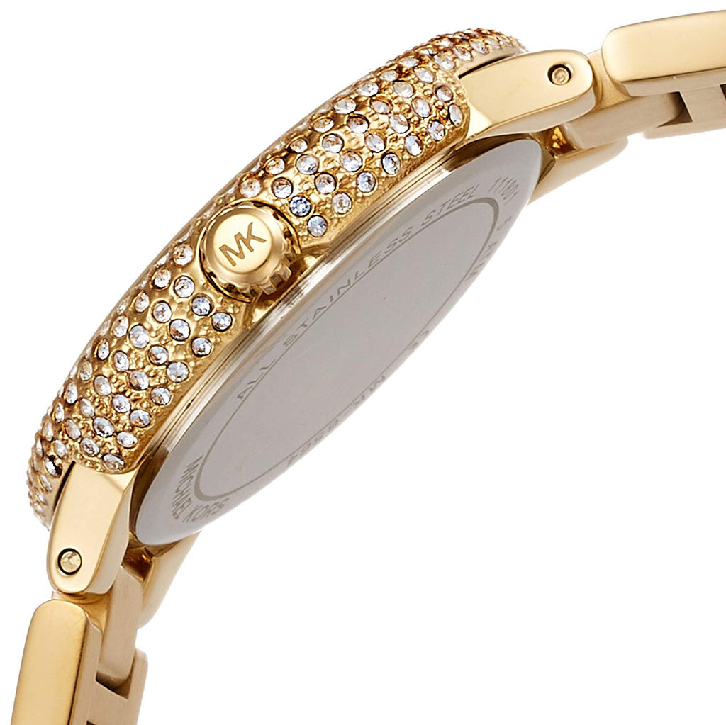 Michael Kors Taryn MK6564 angled view with crystal bezel and two-tone case detail