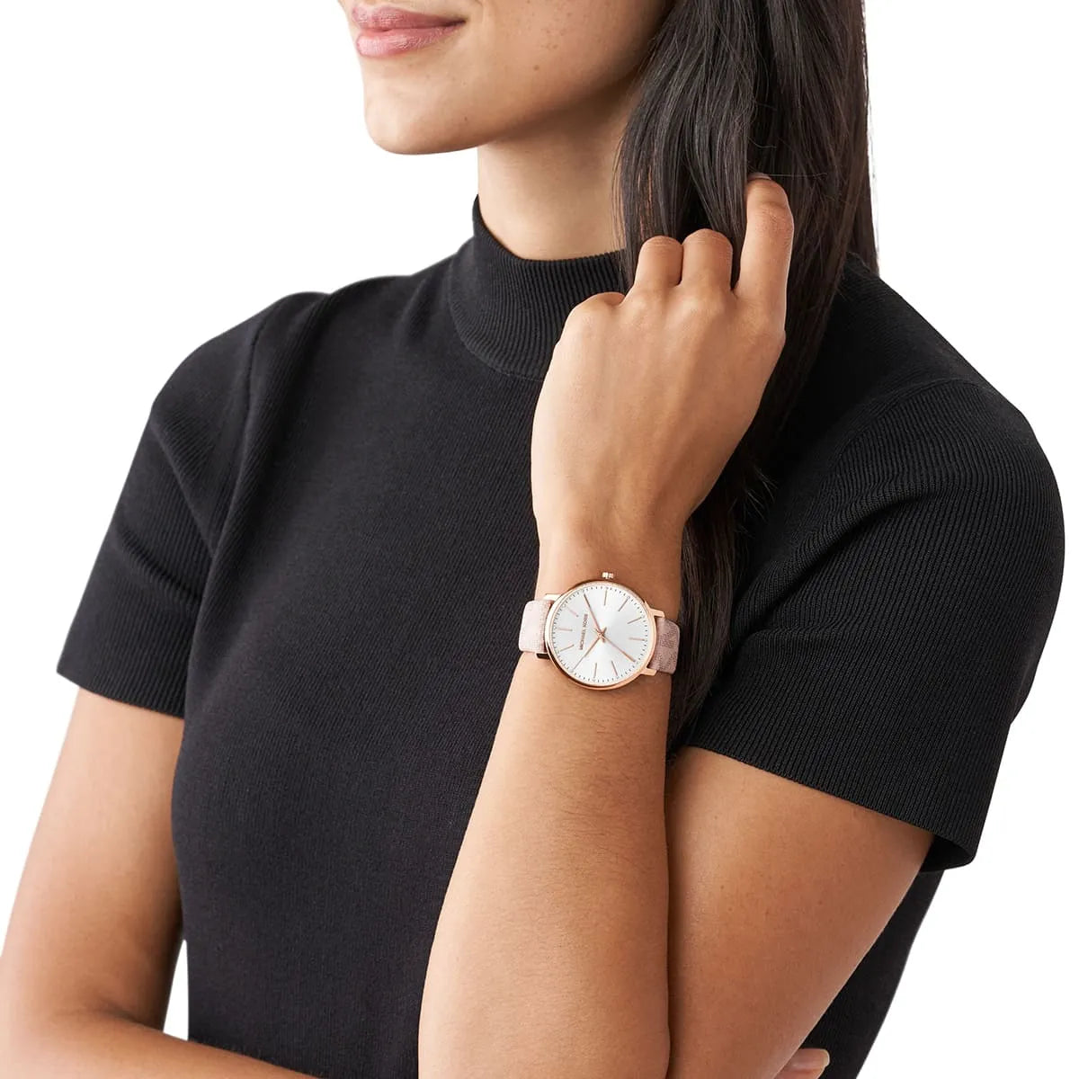 Michael Kors Pyper Silver Dial Pink Genuine Leather Women's Watch - MK2859