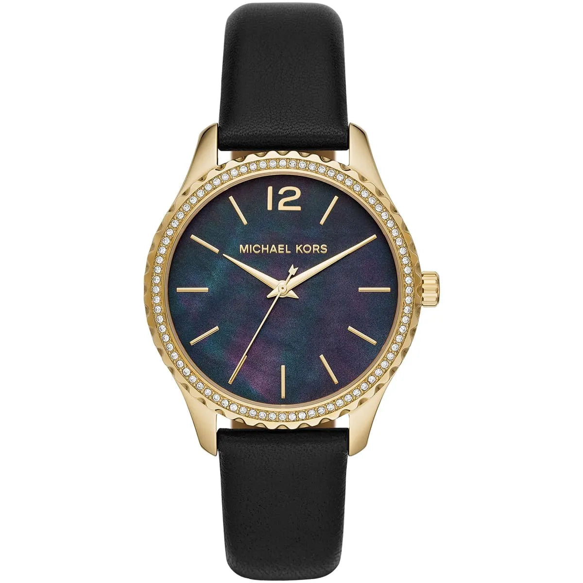 Michael Kors Layton watch with black mother-of-pearl dial and gold-tone crystal-set bezel