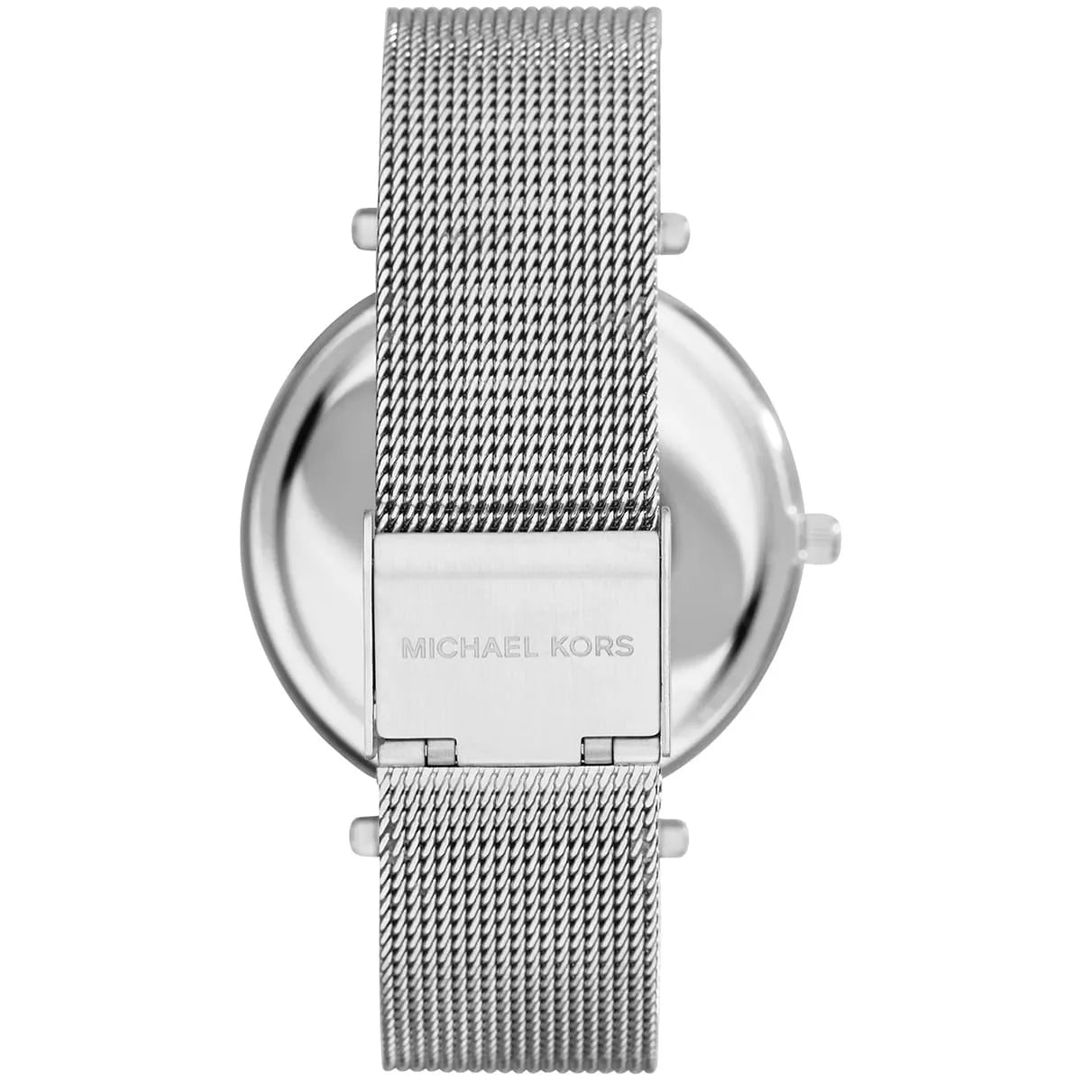 Michael Kors Darci watch caseback showing mesh strap attachment