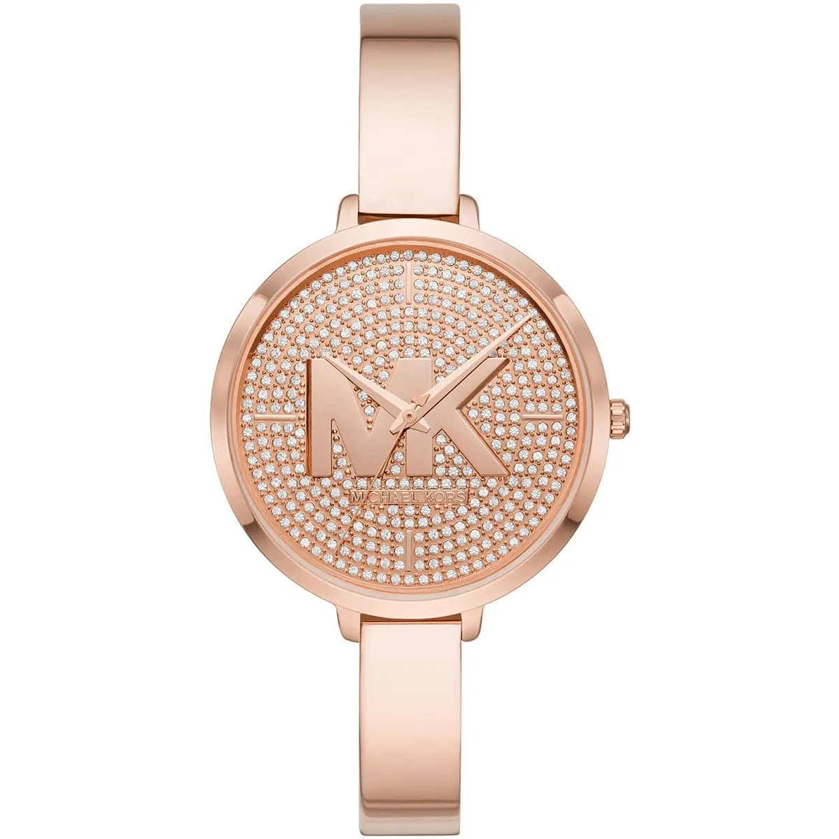 Michael Kors Charley Pavé women's watch with rose gold case, crystal-pavé dial, and MK logo